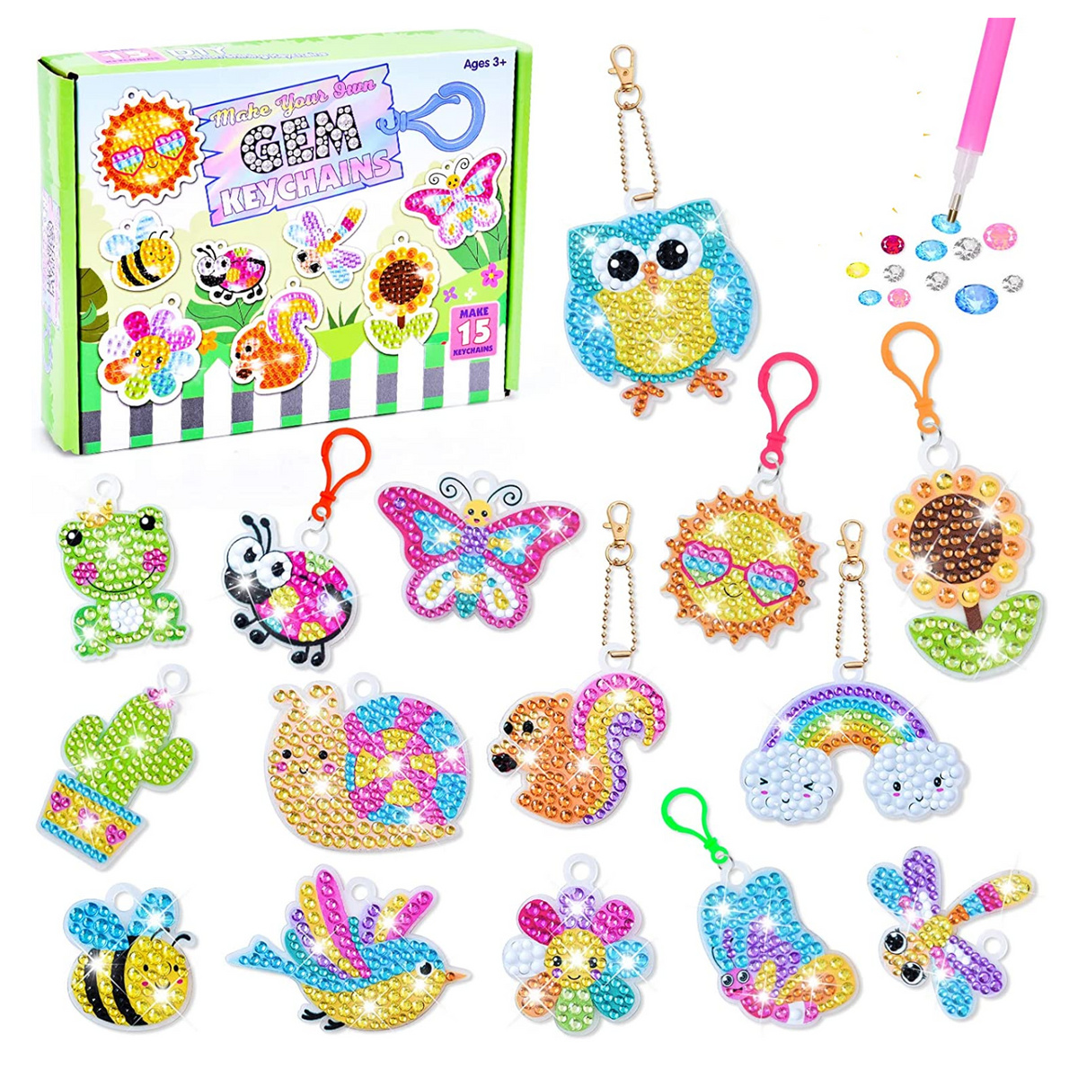Kit De 5 Llaveros De Pintura Con Diamantes 5D DIY - Diseño De Aves, Completo Con Todos Los Materiales - Para Decorar Mochilas O Bolsos