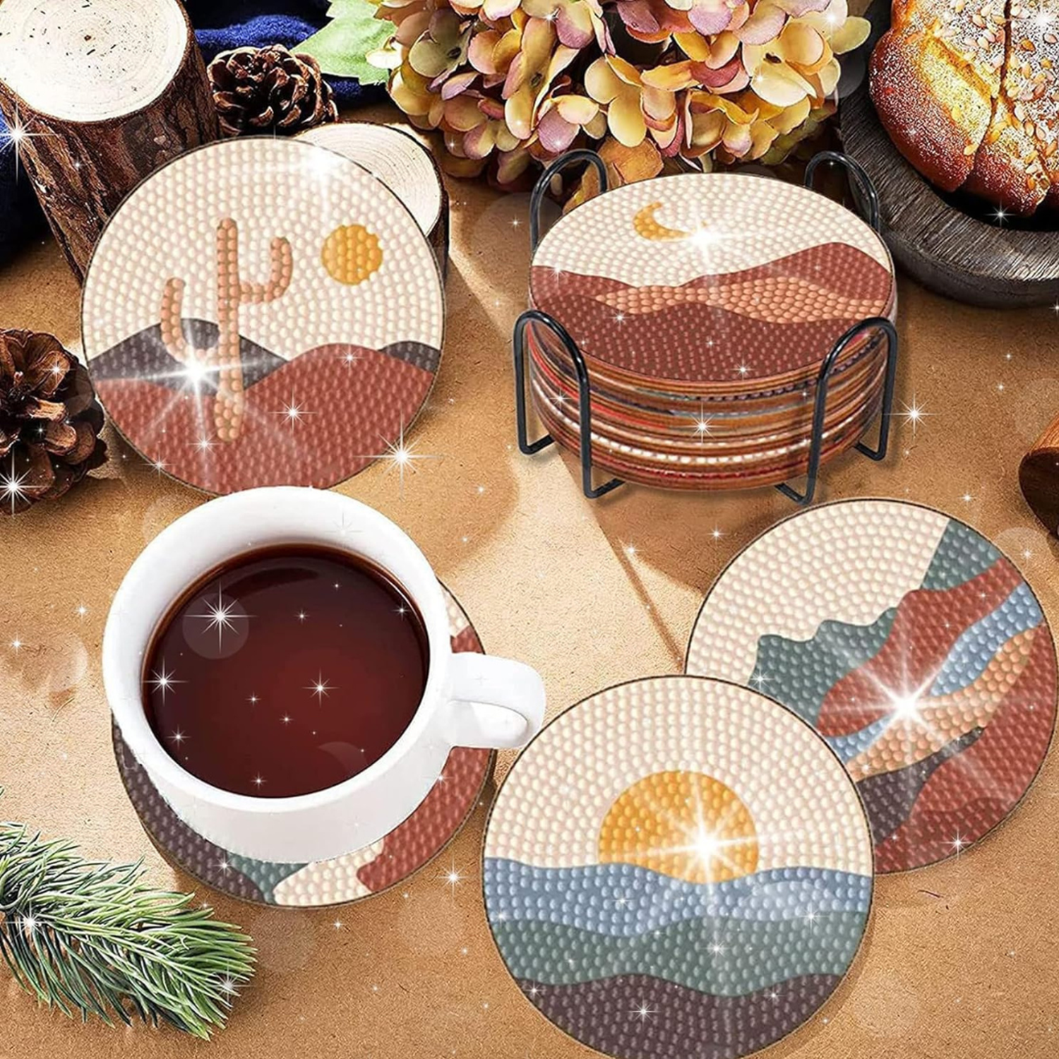 Posavasos De 6 Piezas Con Soporte, Arte De Diamantes DIY