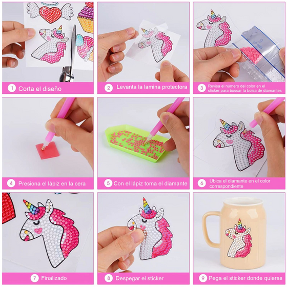 Kit Stickers pintura con diamantes - Helado, dona y animales