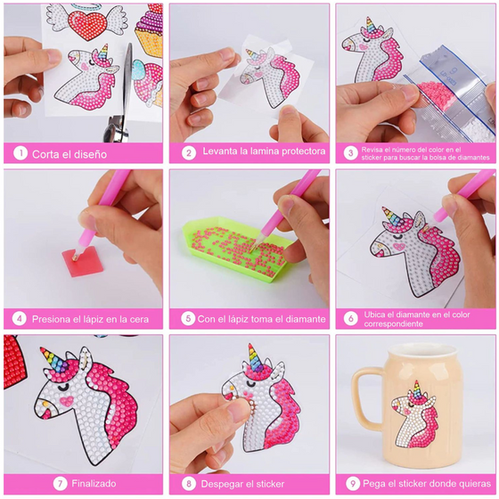Kit stickers Pintura por Diamantes - Unicornio y Arcoiris