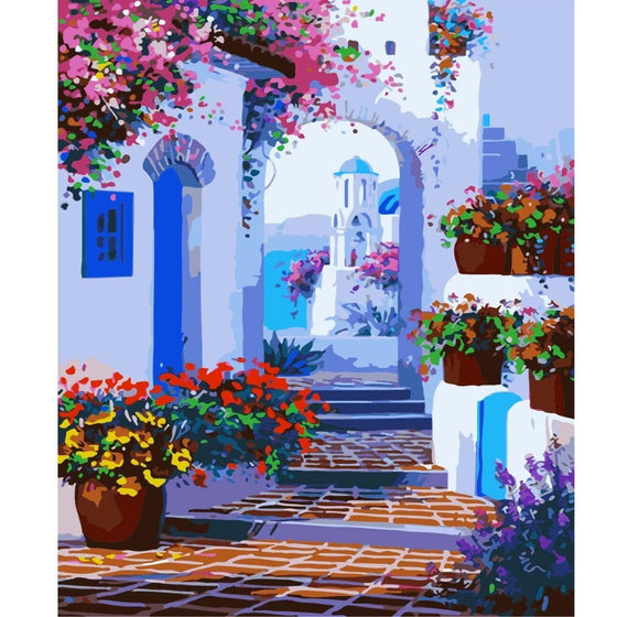 Pintura Por Números Casas Santorini- Marco Incluido - Painting By Numbers