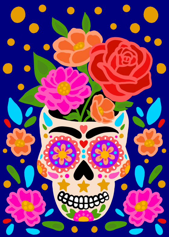 Pinta con diamantes - Calavera flores